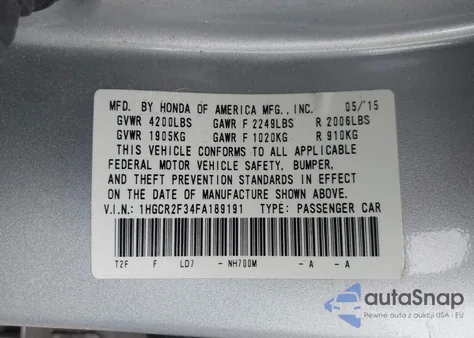 2015 Honda Accord Lx from USA, damaged, VIN 1HGCR2F34FA189191